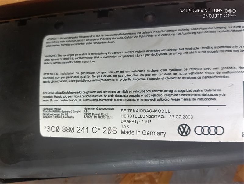 Подушка безопасности в сиденье Volkswagen Passat R Line 2010 B6