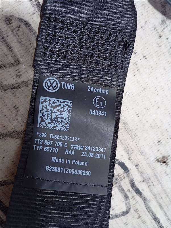 Ремень безопасности Volkswagen Touran 2011 1T