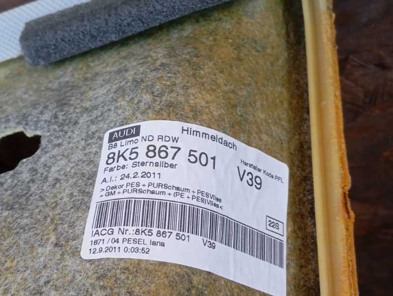 Потолок Audi A4 2011 B8