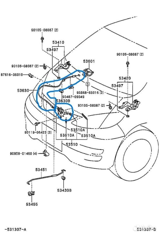 Замок капота Toyota Estima