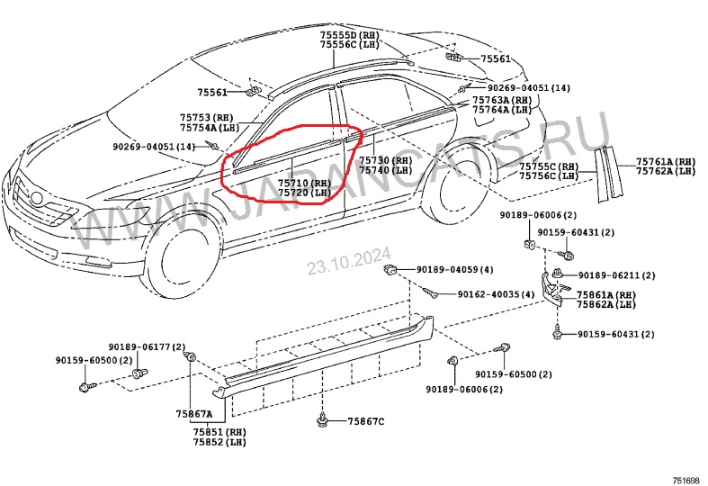 Молдинг стекла Toyota Camry 2008 ACV40