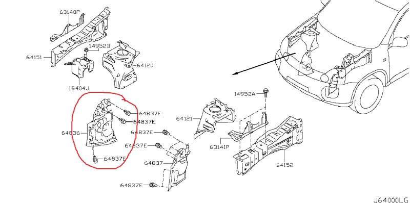 Накладка опоры капота NISSAN X-TRAIL 2009 DNT31