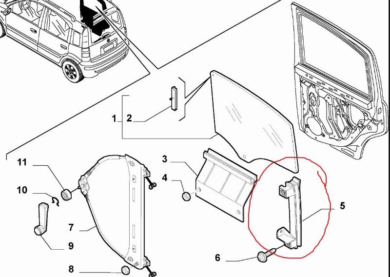 Направляющая стекла двери FIAT PANDA 2006 169