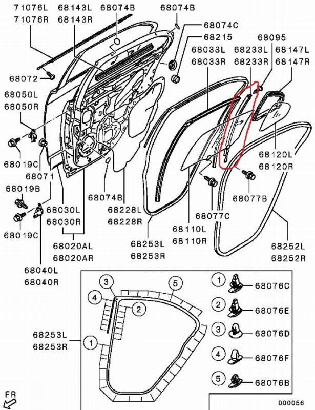 Рамка стекла двери MITSUBISHI Lancer 2009 CX4A
