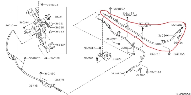 Трос ручника NISSAN TEANA 2008 J32