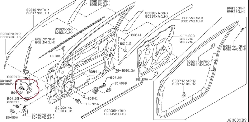 Петля двери передней левой верхняя NISSAN TEANA 2008 J32