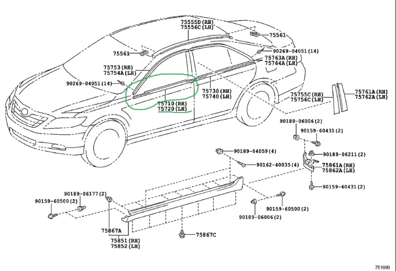 Бархотка двери Toyota Camry 2007 ACV40