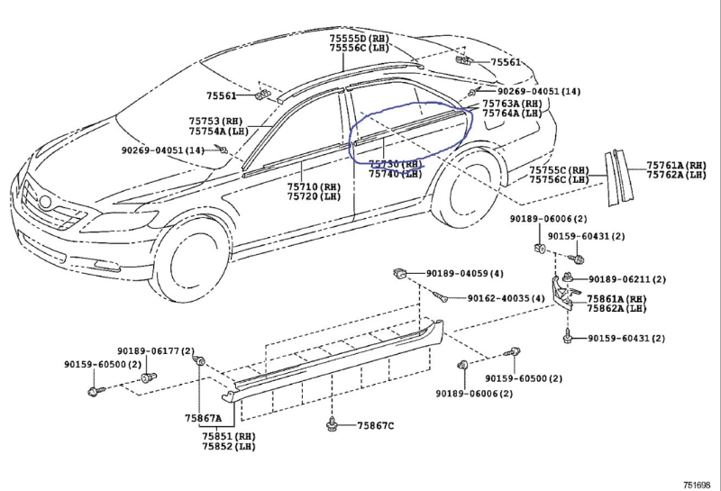 Бархотка двери Toyota Camry 2008 ACV40